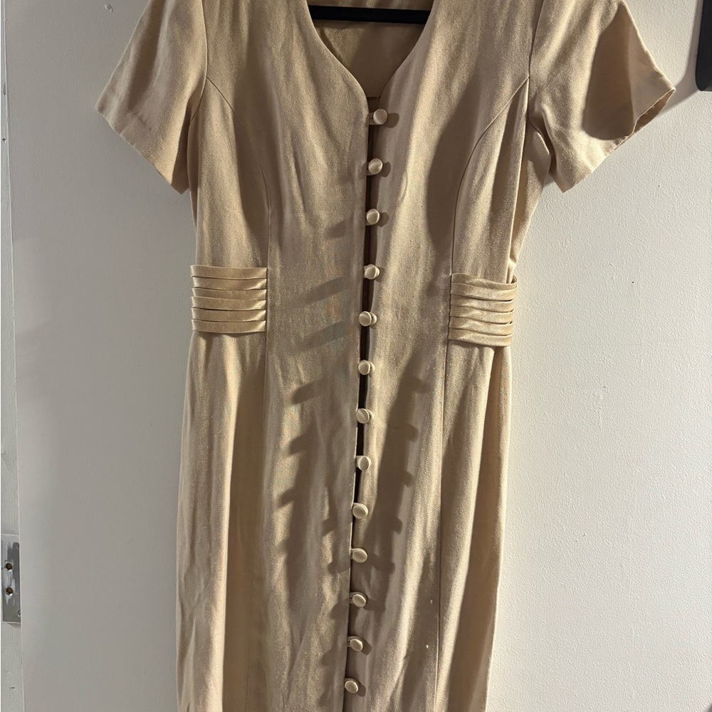 Vintage Tan Button-Down Dress